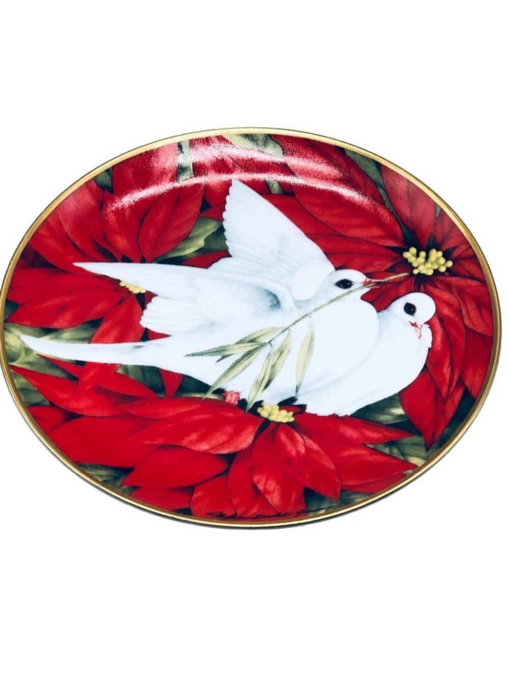 Christmas doves collector plate Christmas seal plate 1991 #f4558 American READ